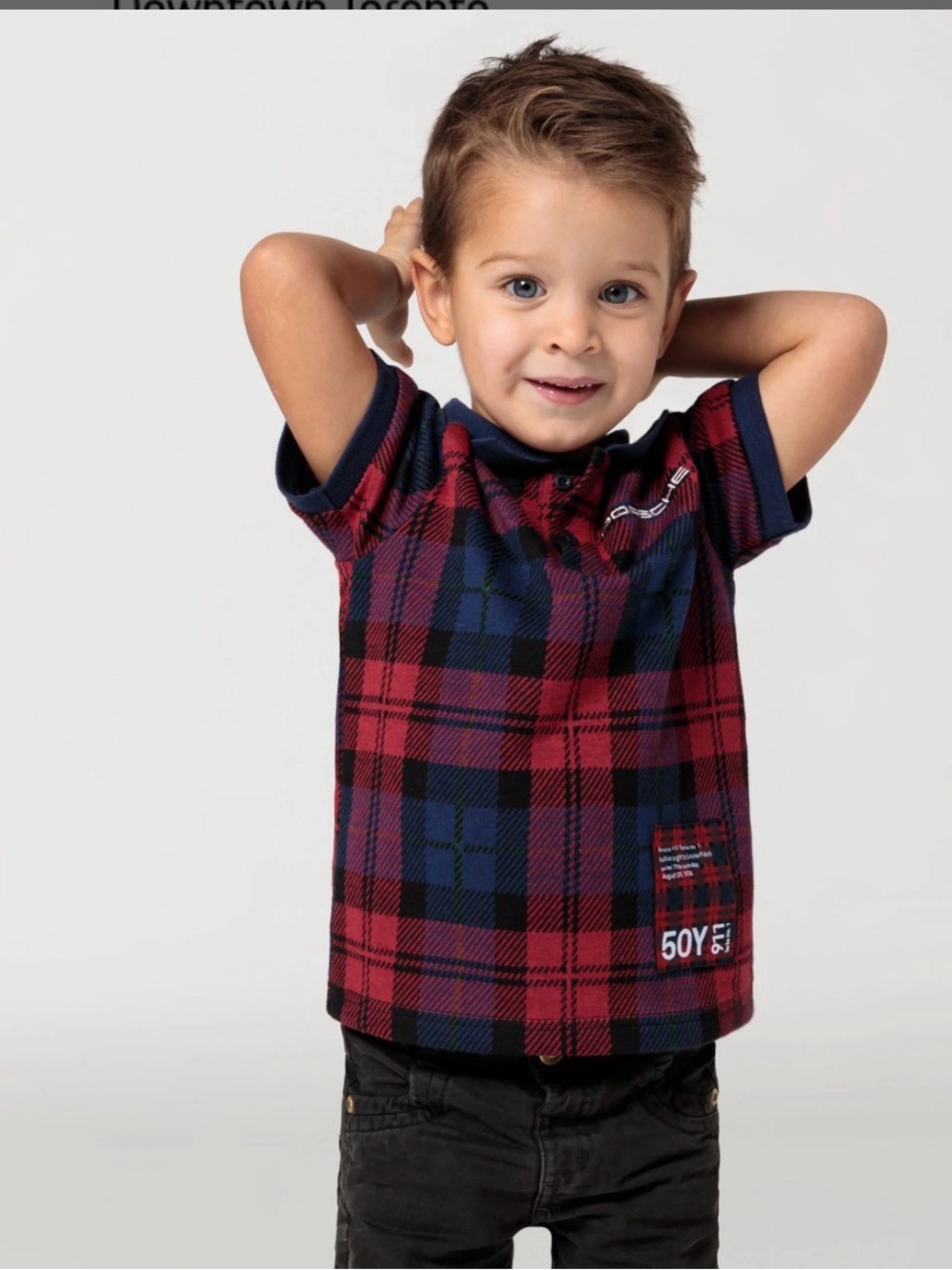 Porsche Boys Red & Navy Plaid Short-Sleeve Polo Shirt Size 3/4T